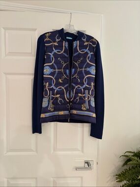 J. McLaughlin Navy Blue Patterned Puffer Jacket
